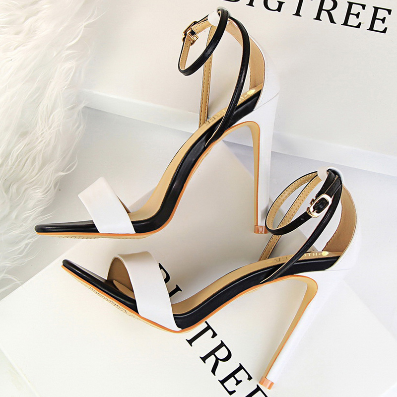 Casual Sandal Leather - Vrouwen Zwart-Wit Beknopt Leer 11 cm