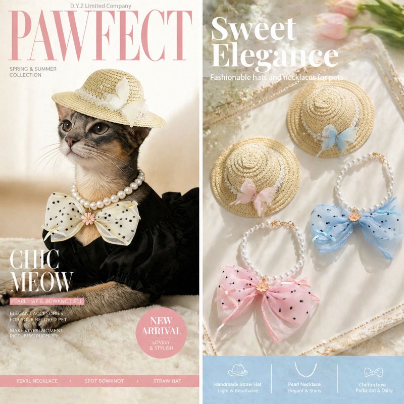 Bucket Hat Straw - Schattig zomerse honden- en kattenhoedje van