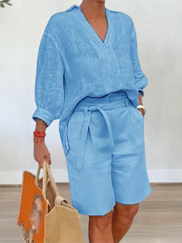 Linen Shirt Breathable - Vrouwen Pakken Elegante Stijl Tweedelige Set