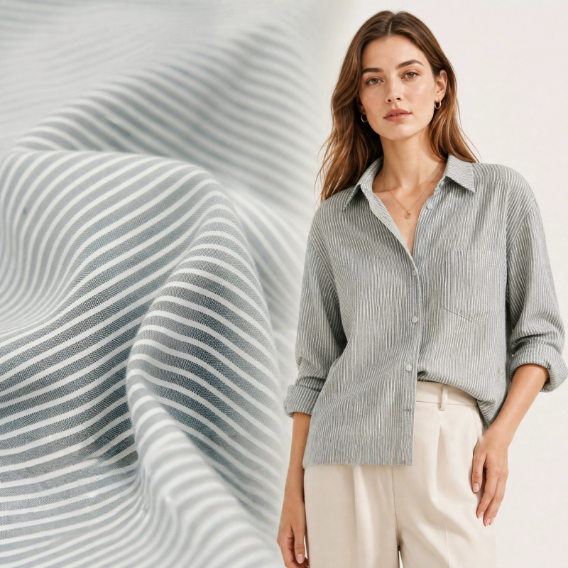 Grijs-witte, fijn gestreepte,  - Linen Shirt Breathable recensie en prijs
